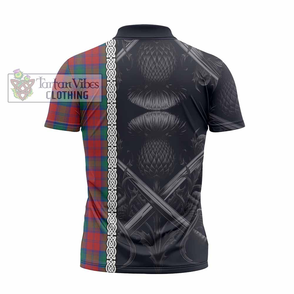 Tartan Vibes Clothing Fotheringham (Fotheringhame) Tartan Zipper Polo Shirt with Family Crest Cross Sword Thistle Celtic Vibes