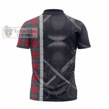 Fotheringham (Fotheringhame) Tartan Zipper Polo Shirt with Family Crest Cross Sword Thistle Celtic Vibes