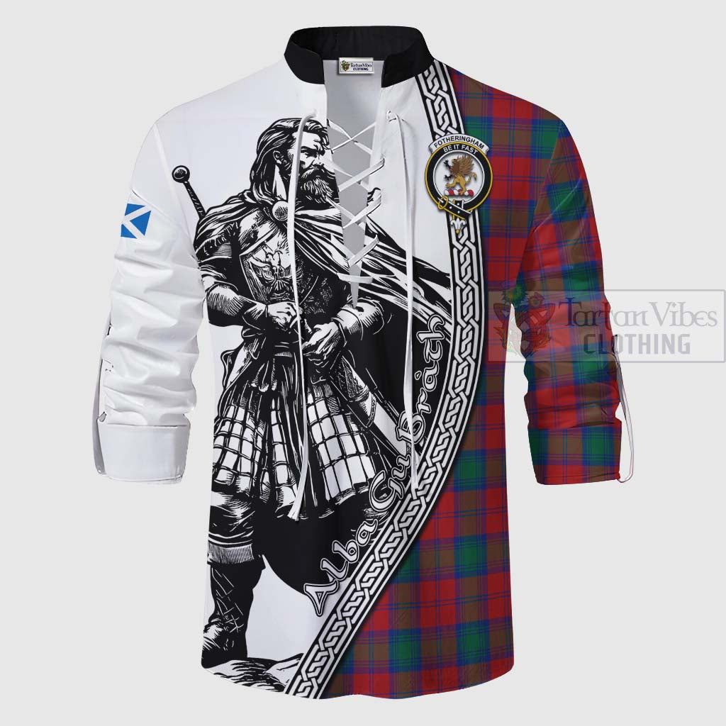 Tartan Vibes Clothing Fotheringham (Fotheringhame) Tartan Clan Crest Ghillie Kilt Shirt with Highlander Warrior Celtic Style