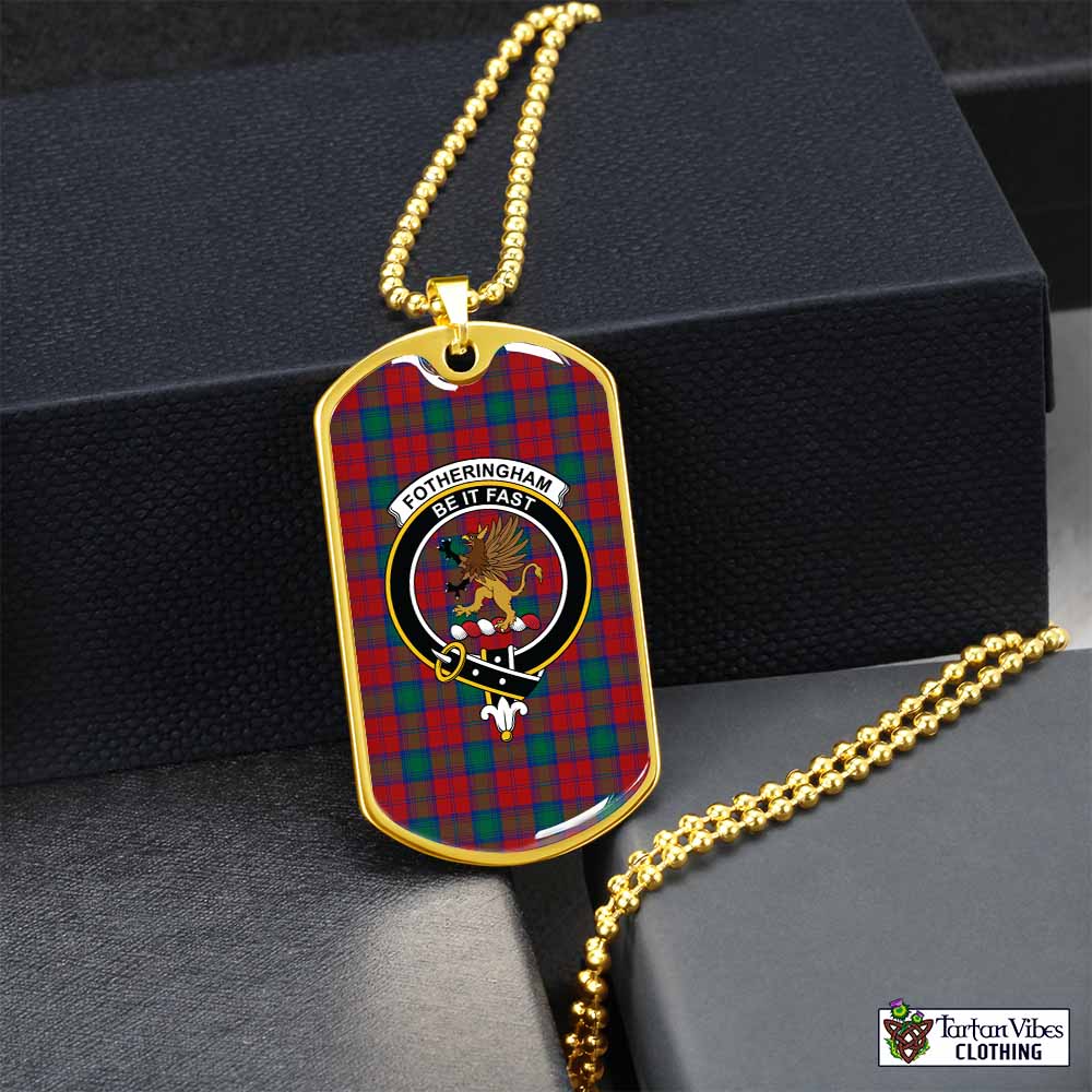 Tartan Vibes Clothing Fotheringham (Fotheringhame) Tartan Dog Tag Necklace with Family Crest