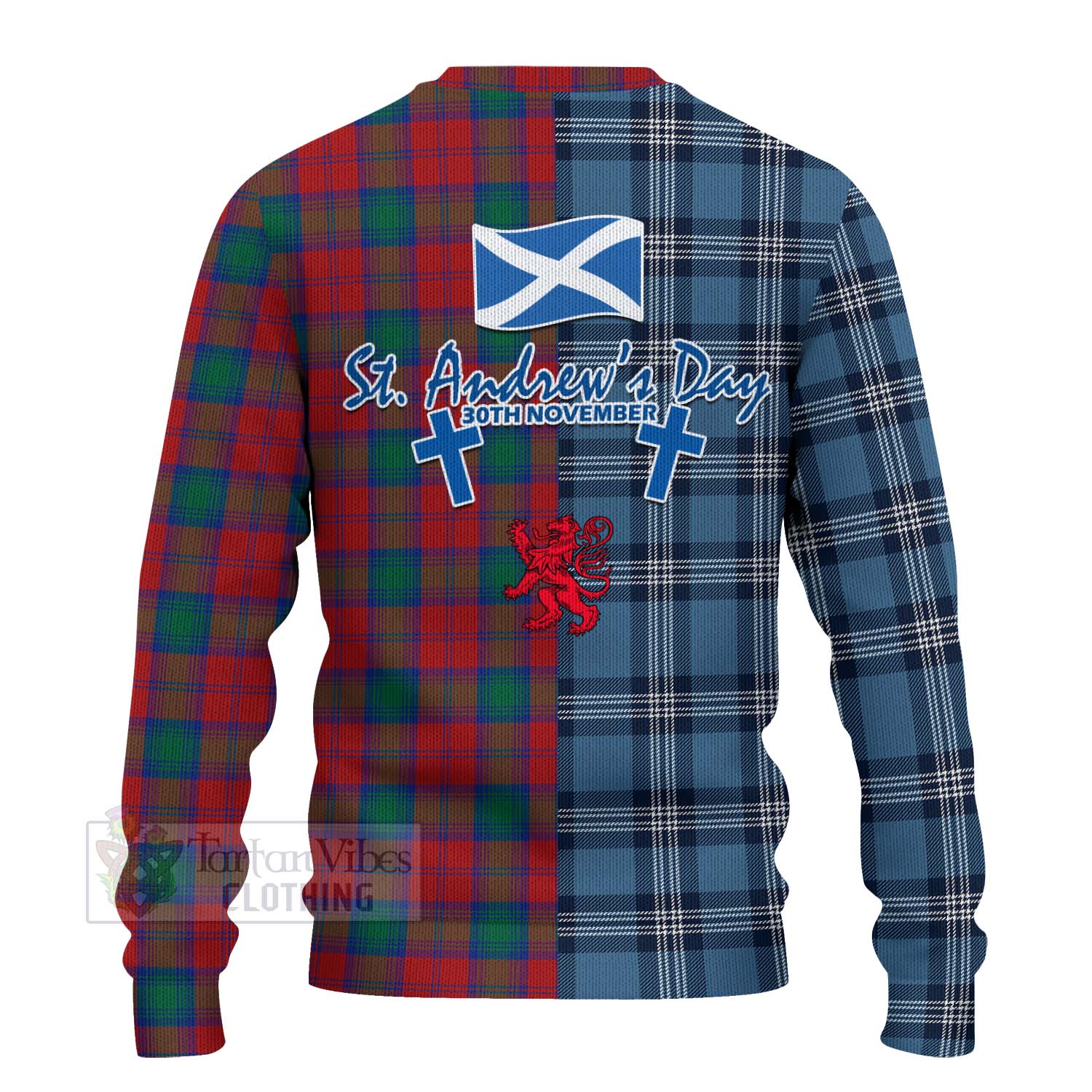 Tartan Vibes Clothing Fotheringham (Fotheringhame) Tartan Knitted Sweater Happy St. Andrew's Day Half Tartan Style