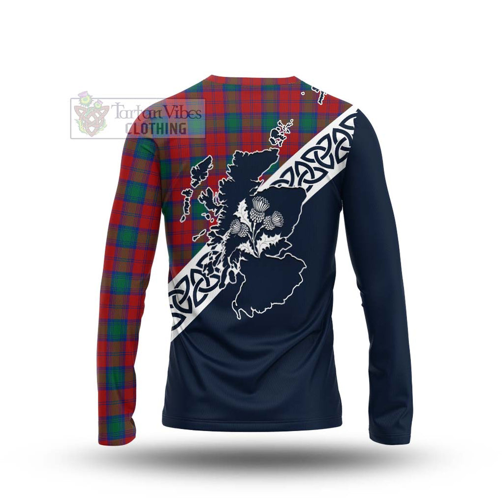 Tartan Vibes Clothing Fotheringham (Fotheringhame) Tartan Long Sleeve T-Shirt Featuring Thistle and Scotland Map