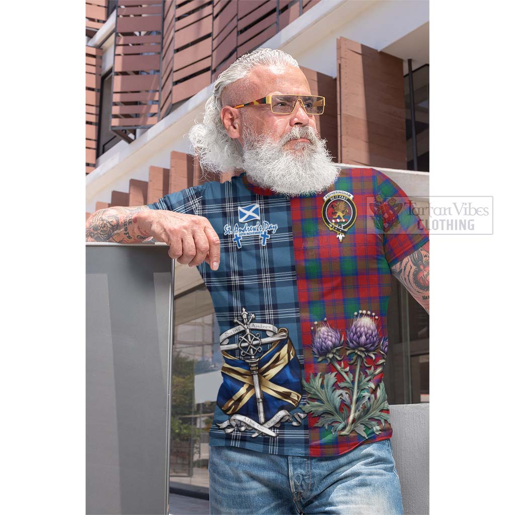 Tartan Vibes Clothing Fotheringham (Fotheringhame) Tartan Cotton T-shirt Happy St. Andrew's Day Half Tartan Style