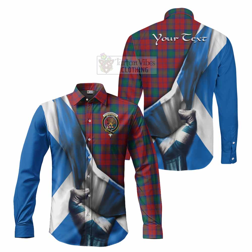 Tartan Vibes Clothing Fotheringham (Fotheringhame) Tartan Long Sleeve Button Shirt with Family Crest Scotland Patriotic Style