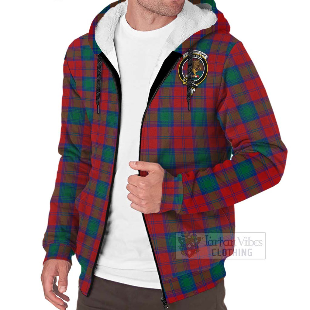 Tartan Vibes Clothing Fotheringham (Fotheringhame) Tartan Sherpa Hoodie with Family Crest and Bearded Skull Holding Bottles of Whiskey