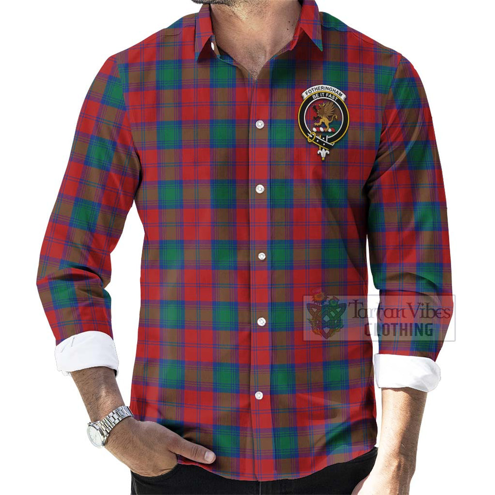 Tartan Vibes Clothing Fotheringham (Fotheringhame) Tartan Long Sleeve Button Shirt with Family Crest Celtic Skull Style