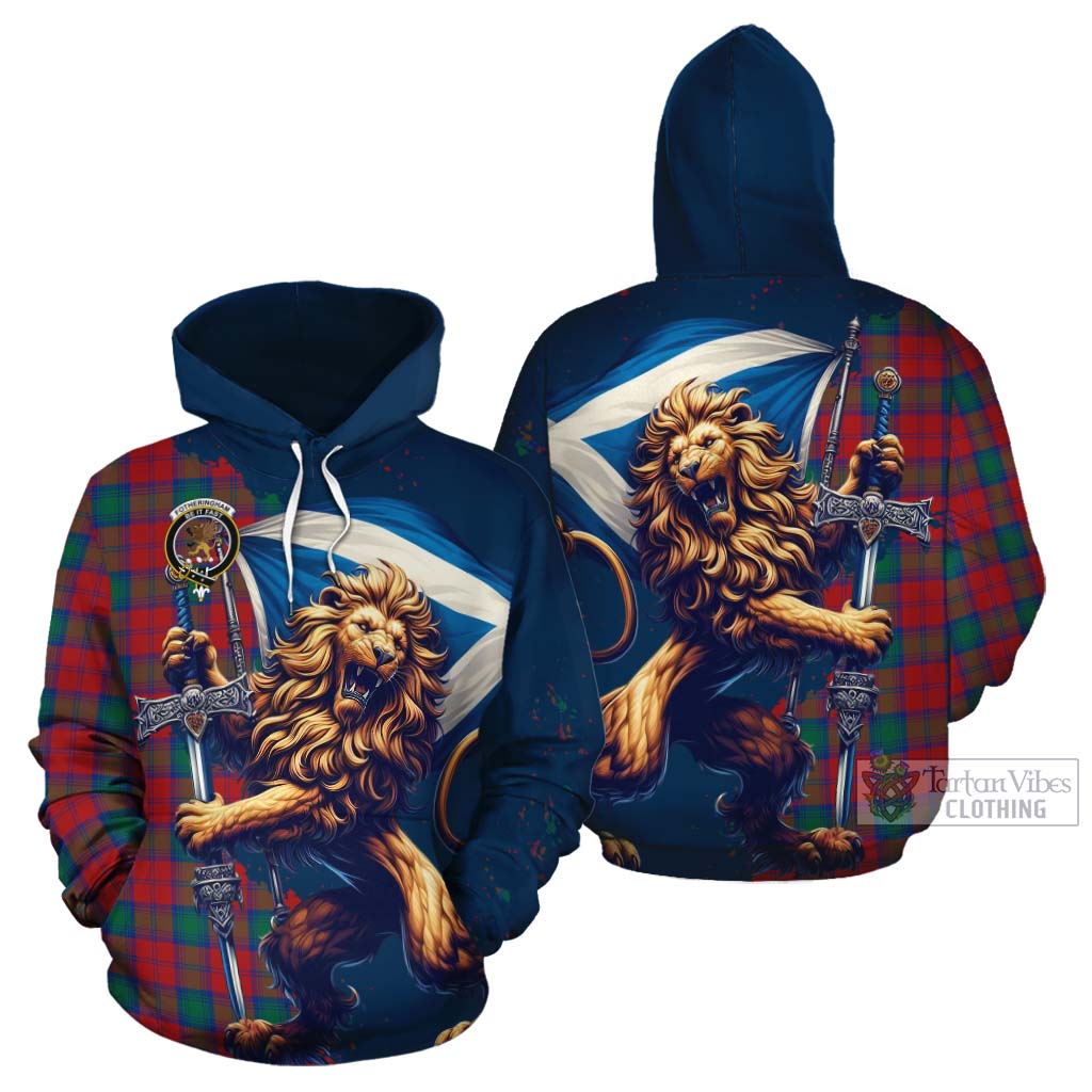 Tartan Vibes Clothing Fotheringham (Fotheringhame) Tartan Family Crest Cotton Hoodie with Scottish Majestic Lion