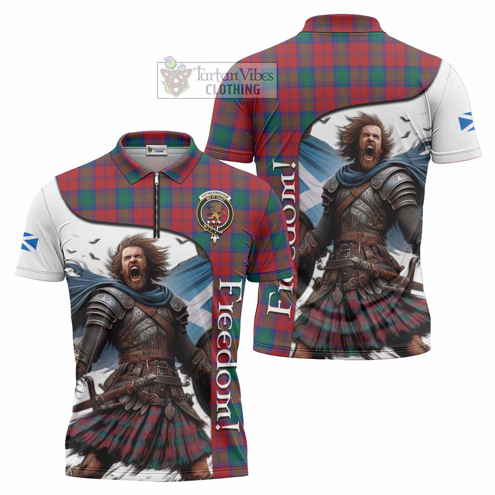 Tartan Vibes Clothing Fotheringham (Fotheringhame) Crest Tartan Zipper Polo Shirt Inspired by the Freedom of Scottish Warrior