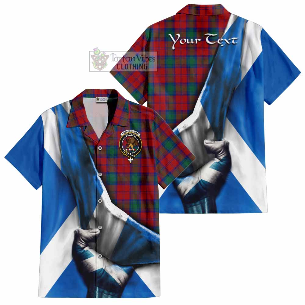 Tartan Vibes Clothing Fotheringham (Fotheringhame) Tartan Short Sleeve Button Shirt with Family Crest Scotland Patriotic Style