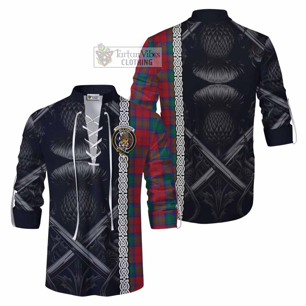 Tartan Vibes Clothing Fotheringham (Fotheringhame) Tartan Ghillie Kilt Shirt with Family Crest Cross Sword Thistle Celtic Vibes