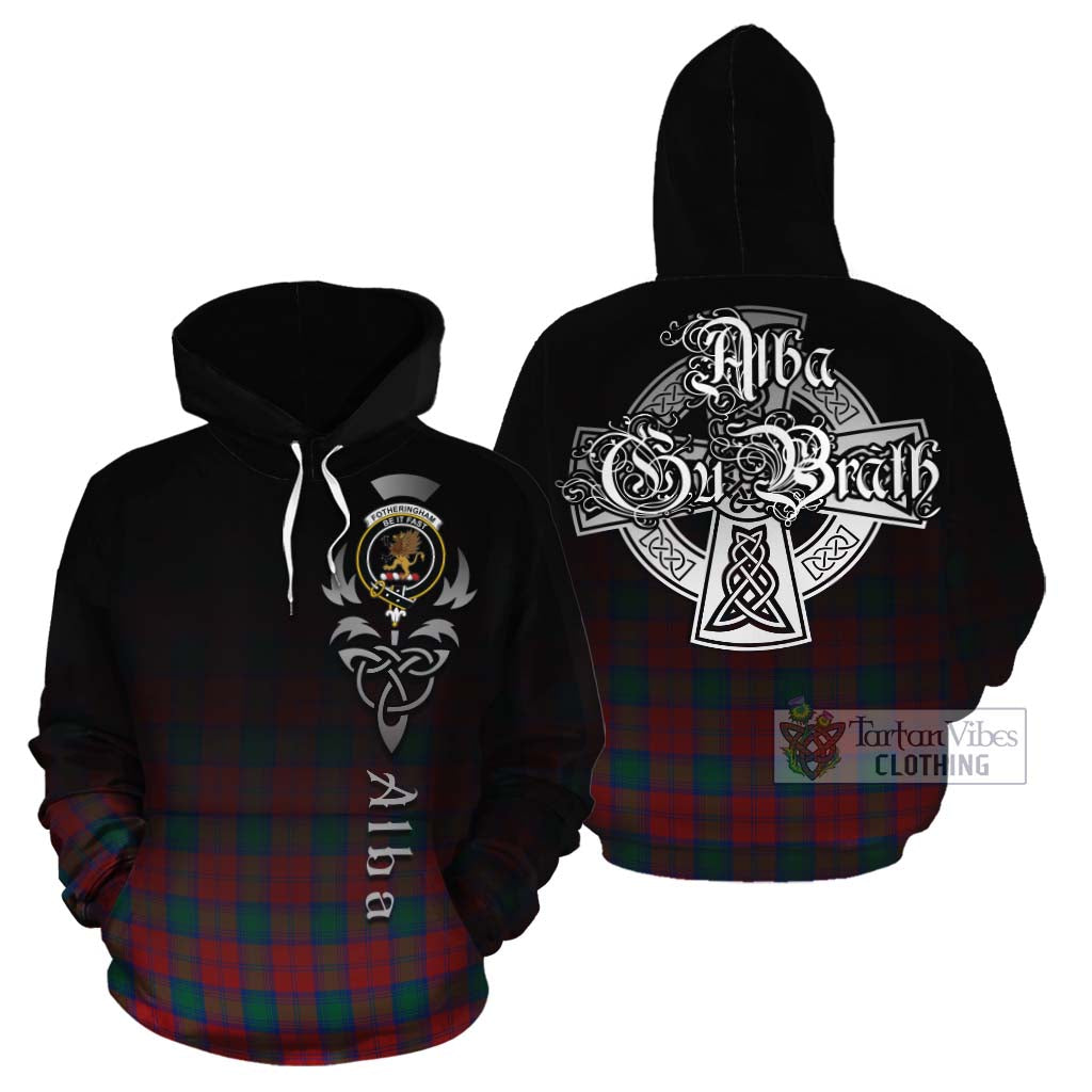 Tartan Vibes Clothing Fotheringham (Fotheringhame) Tartan Cotton Hoodie Featuring Alba Gu Brath Family Crest Celtic Inspired