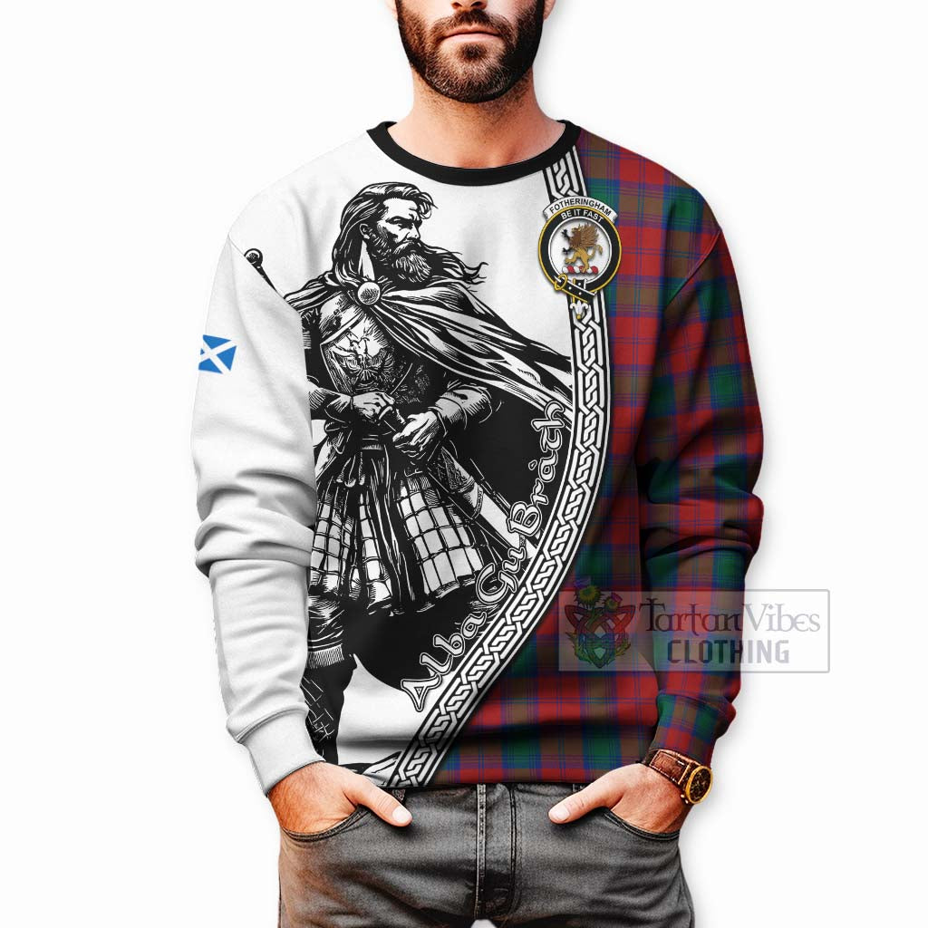 Tartan Vibes Clothing Fotheringham (Fotheringhame) Tartan Clan Crest Sweatshirt with Highlander Warrior Celtic Style