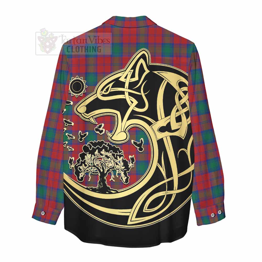 Tartan Vibes Clothing Fotheringham (Fotheringhame) Tartan Women's Casual Shirt with Family Crest Celtic Wolf Style