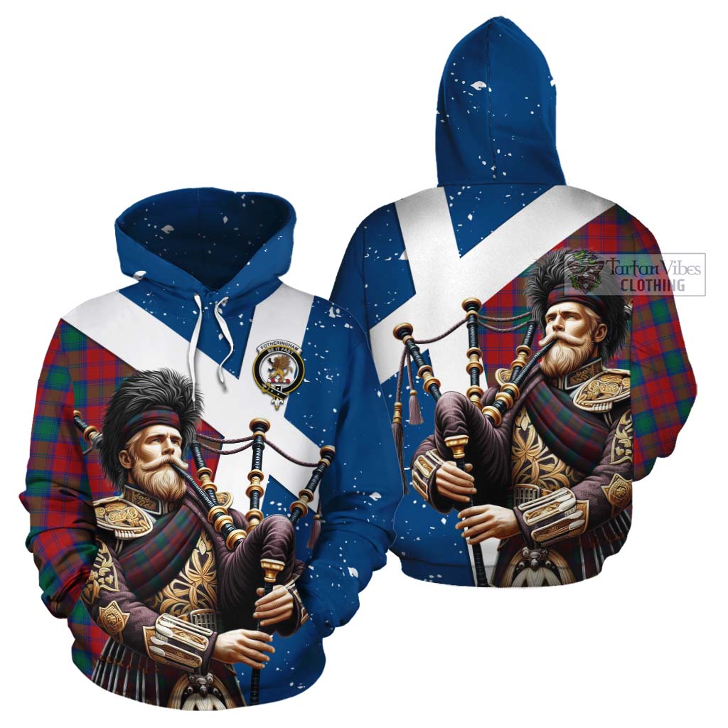 Tartan Vibes Clothing Fotheringham (Fotheringhame) Tartan Cotton Hoodie with Family Crest Scottish Bagpiper Vibes