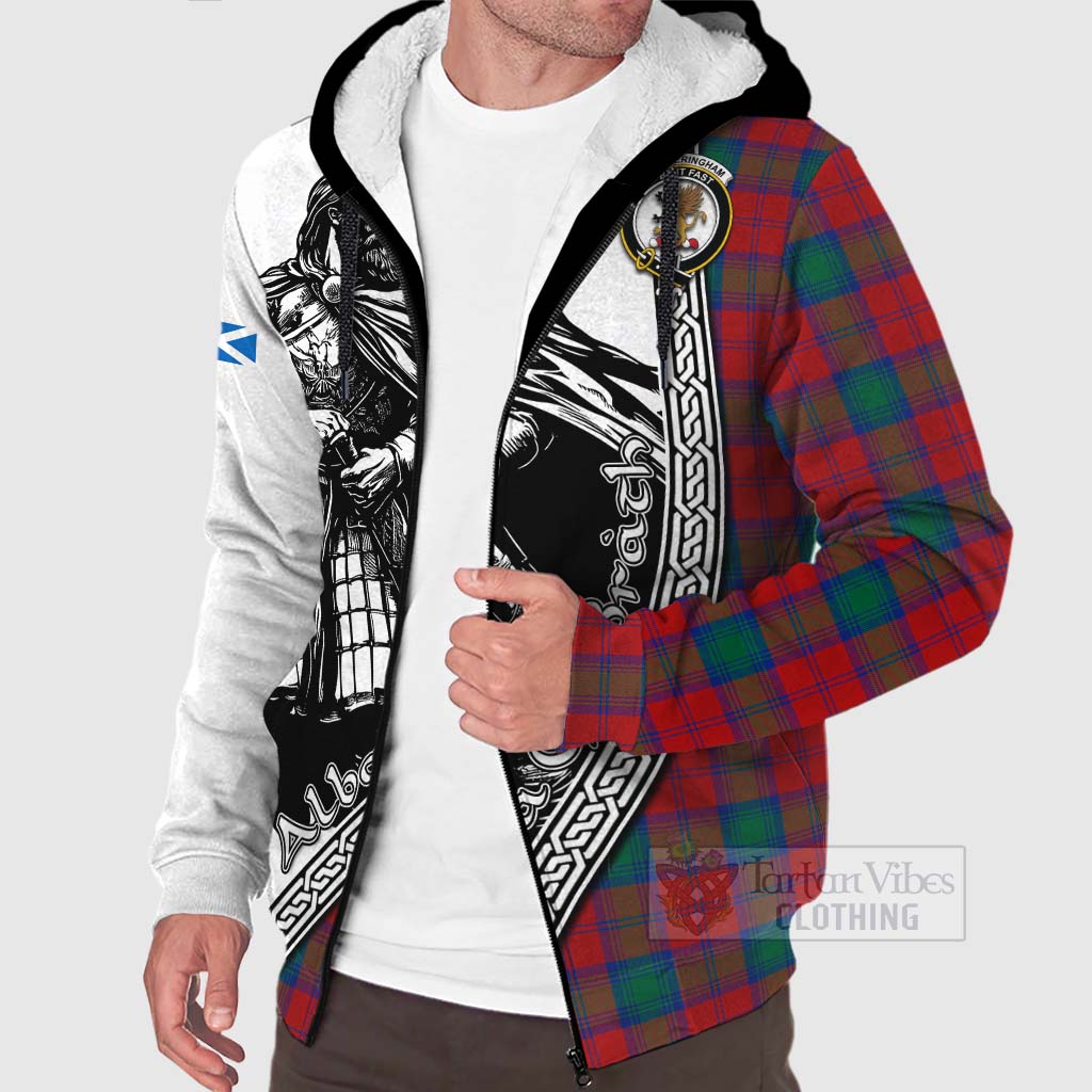 Tartan Vibes Clothing Fotheringham (Fotheringhame) Tartan Clan Crest Sherpa Hoodie with Highlander Warrior Celtic Style