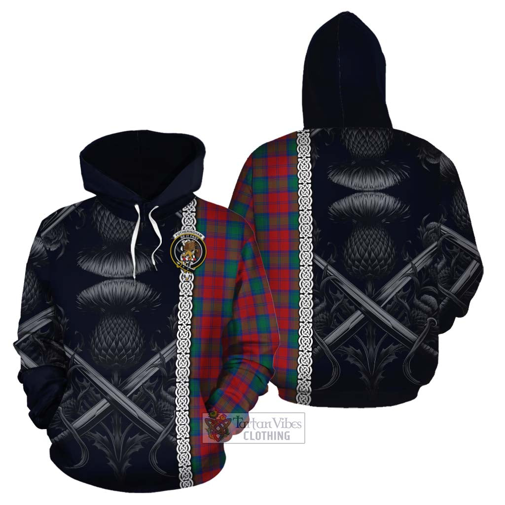 Tartan Vibes Clothing Fotheringham (Fotheringhame) Tartan Cotton Hoodie with Family Crest Cross Sword Thistle Celtic Vibes