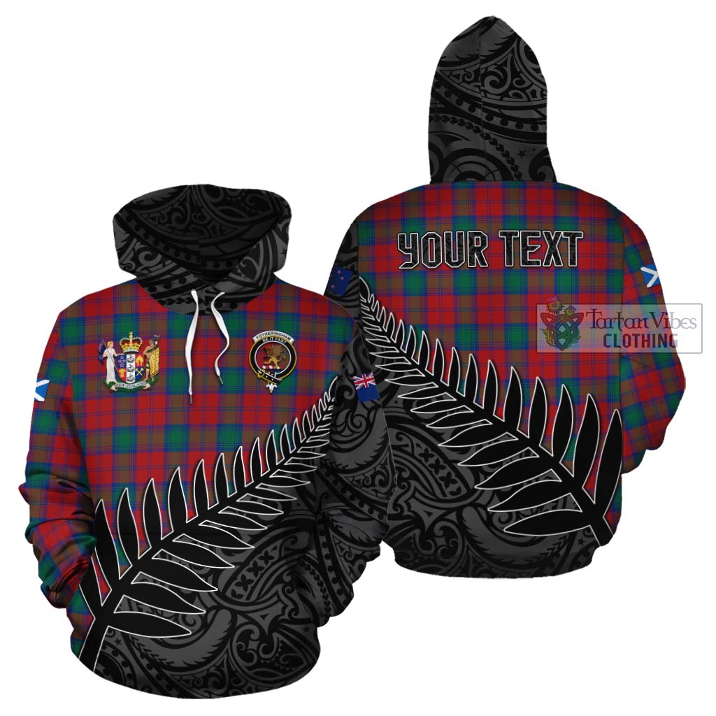 Tartan Vibes Clothing Fotheringham (Fotheringhame) Crest Tartan Cotton Hoodie with New Zealand Silver Fern Half Style