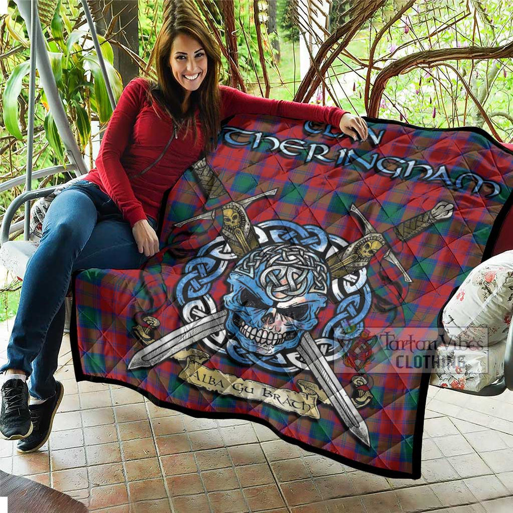 Tartan Vibes Clothing Fotheringham (Fotheringhame) Tartan Quilt with Celtic Skull Alba Gu Brath Style