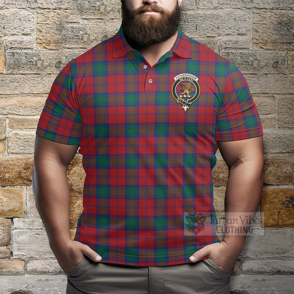 Tartan Vibes Clothing Fotheringham (Fotheringhame) Tartan Polo Shirt with Family Crest and Bearded Skull Holding Bottles of Whiskey