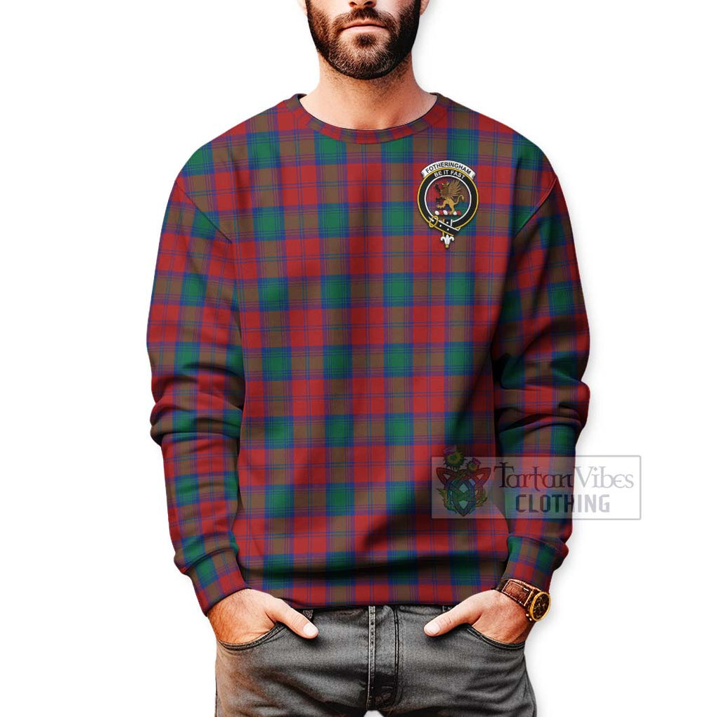 Tartan Vibes Clothing Fotheringham (Fotheringhame) Tartan Sweatshirt with Family Crest and Bearded Skull Holding Bottles of Whiskey