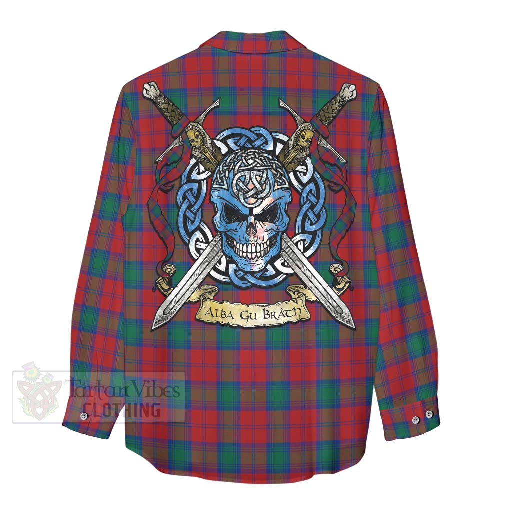 Tartan Vibes Clothing Fotheringham (Fotheringhame) Tartan Women's Casual Shirt with Family Crest Celtic Skull Style