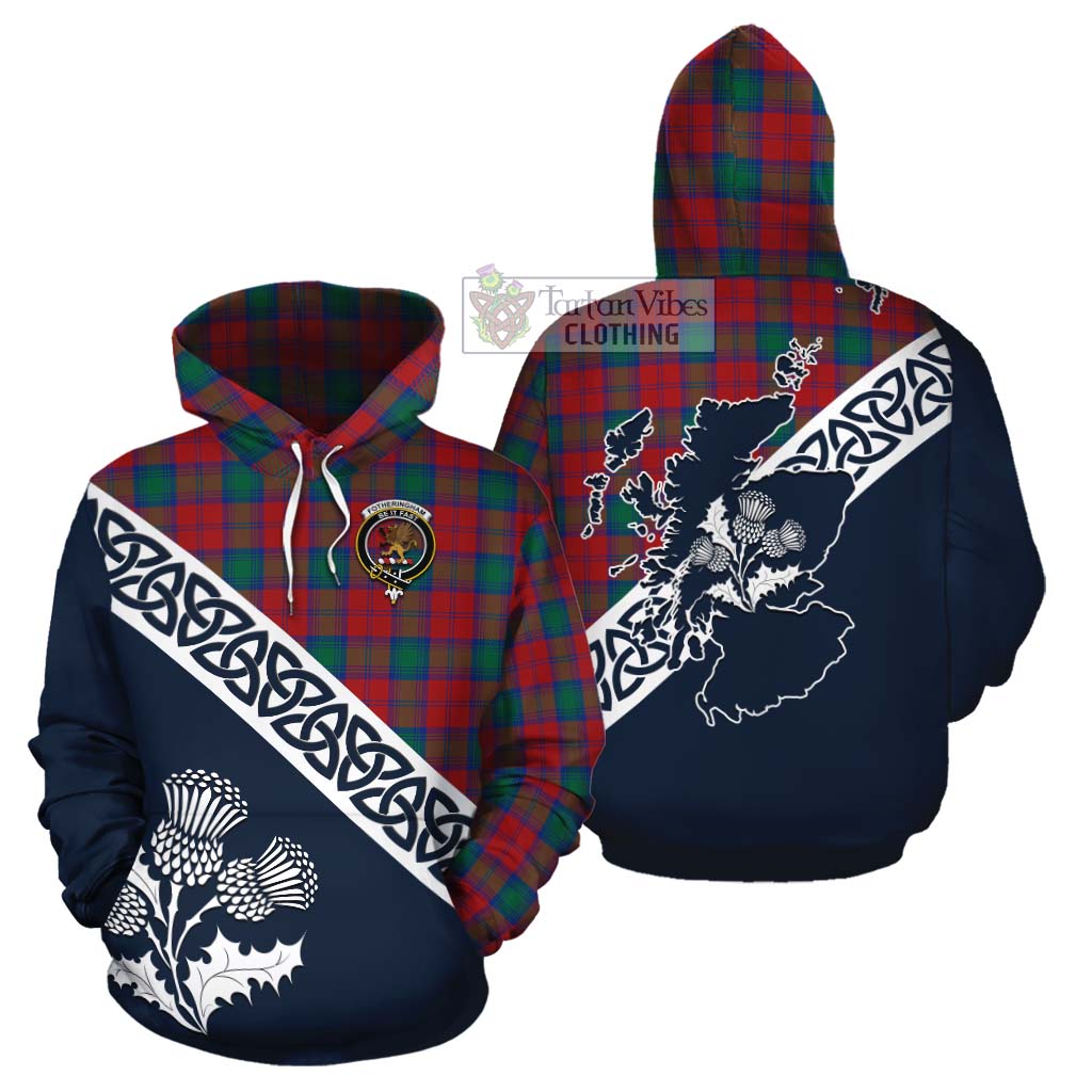 Tartan Vibes Clothing Fotheringham (Fotheringhame) Tartan Cotton Hoodie Featuring Thistle and Scotland Map