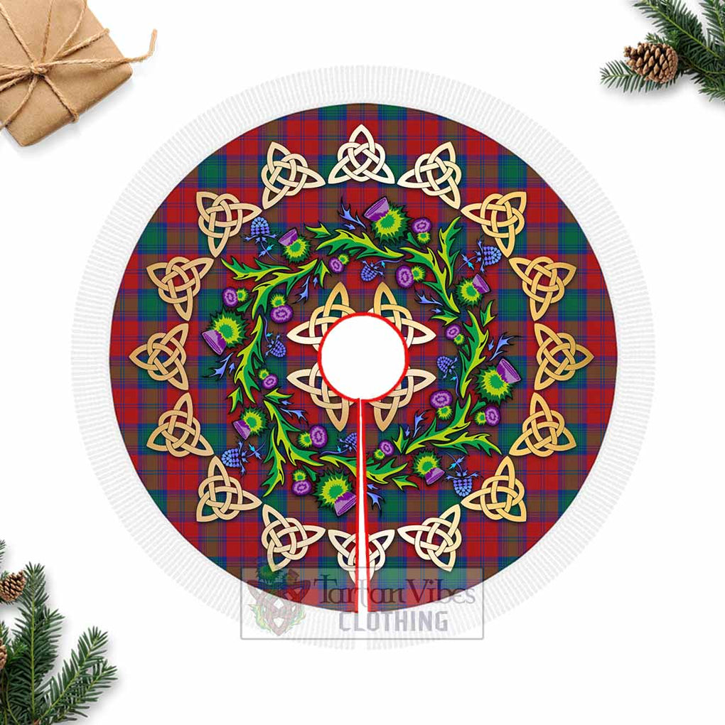 Tartan Vibes Clothing Fotheringham (Fotheringhame) Tartan Christmas Tree Skirt with Thistle Celtic Knot Style