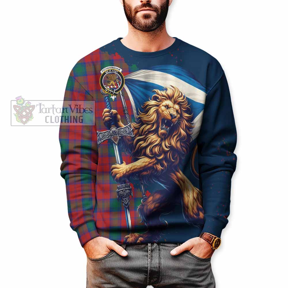 Tartan Vibes Clothing Fotheringham (Fotheringhame) Tartan Family Crest Sweatshirt with Scottish Majestic Lion