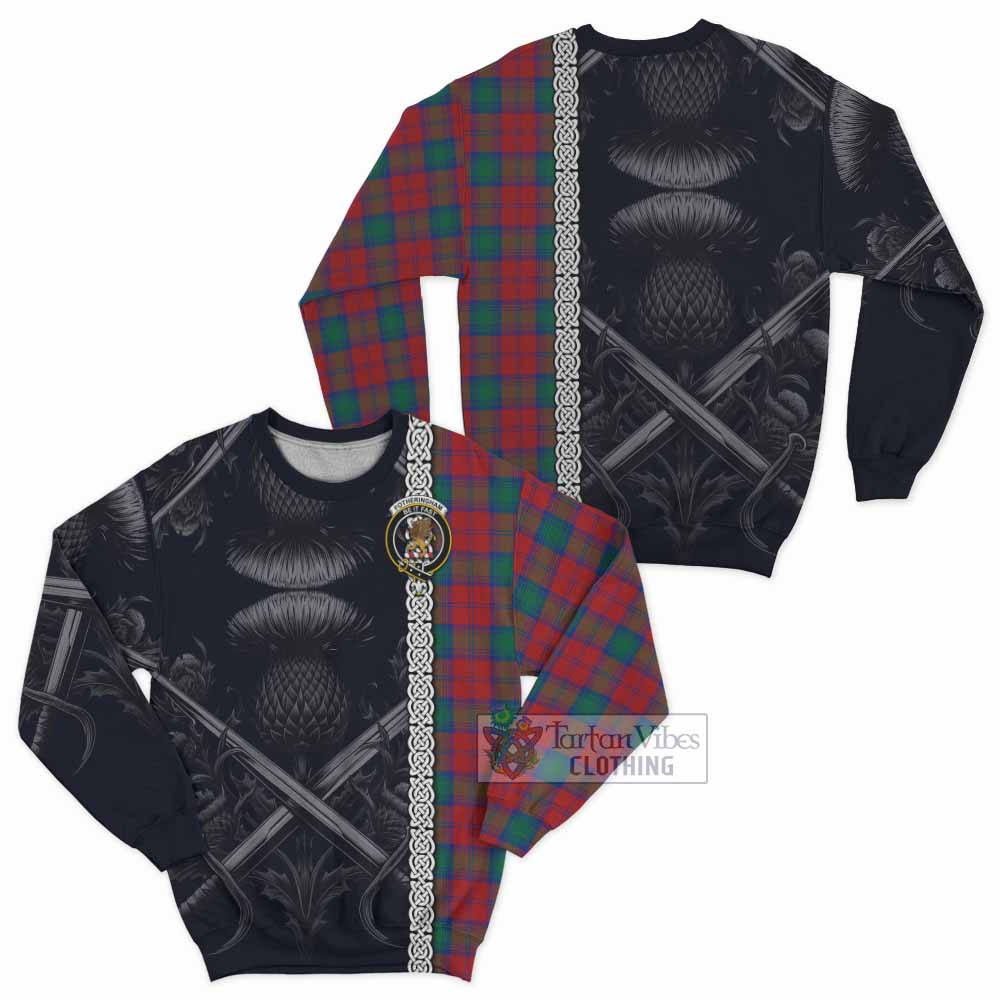 Tartan Vibes Clothing Fotheringham (Fotheringhame) Tartan Sweatshirt with Family Crest Cross Sword Thistle Celtic Vibes