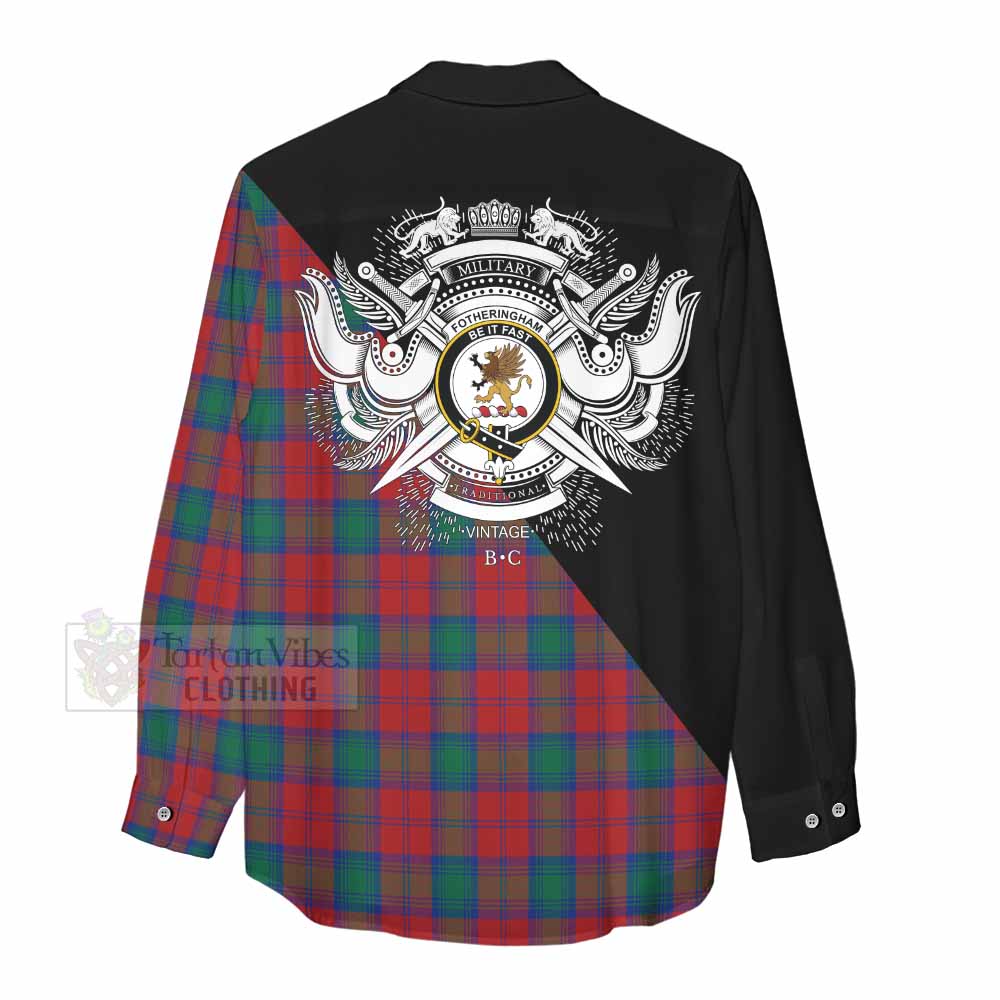 Tartan Vibes Clothing Fotheringham (Fotheringhame) Tartan Women's Casual Shirt with Family Crest and Military Logo Style