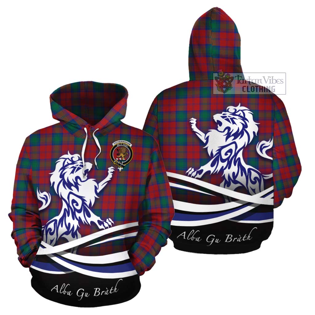 Tartan Vibes Clothing Fotheringham (Fotheringhame) Tartan Cotton Hoodie with Alba Gu Brath Regal Lion Emblem