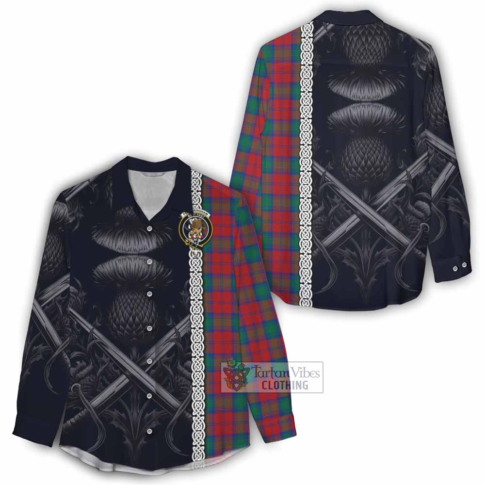 Tartan Vibes Clothing Fotheringham (Fotheringhame) Tartan Women's Casual Shirt with Family Crest Cross Sword Thistle Celtic Vibes