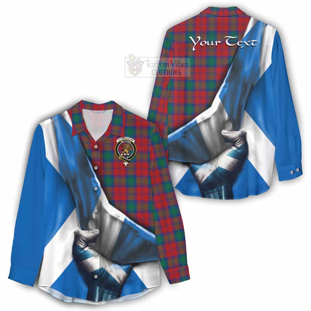 Tartan Vibes Clothing Fotheringham (Fotheringhame) Tartan Women's Casual Shirt with Family Crest Scotland Patriotic Style