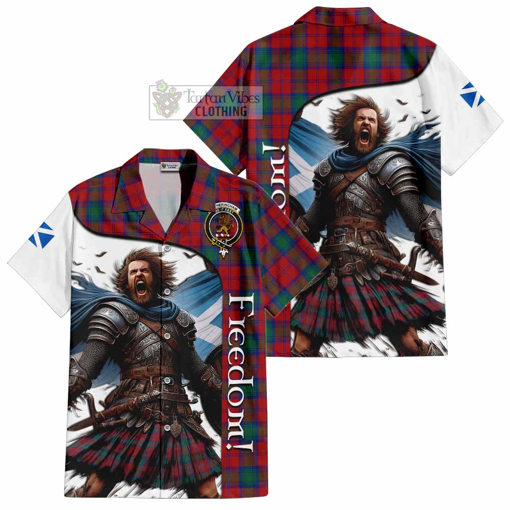 Tartan Vibes Clothing Fotheringham (Fotheringhame) Crest Tartan Short Sleeve Button Shirt Inspired by the Freedom of Scottish Warrior