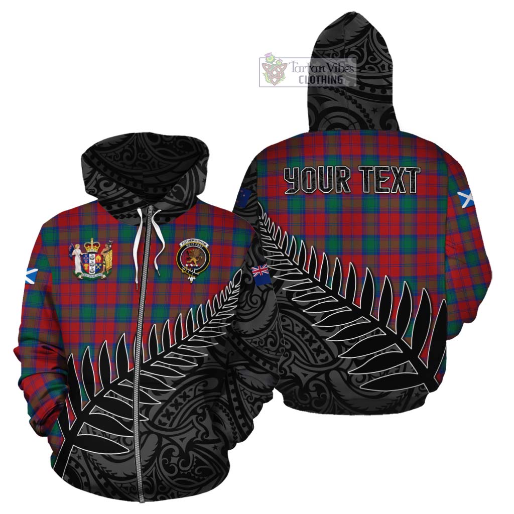 Tartan Vibes Clothing Fotheringham (Fotheringhame) Crest Tartan Cotton Hoodie with New Zealand Silver Fern Half Style