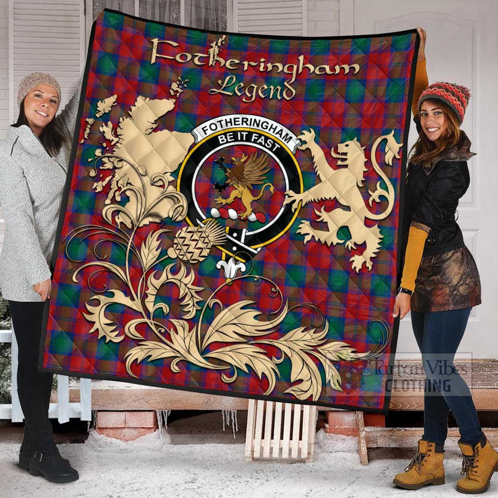 Tartan Vibes Clothing Fotheringham (Fotheringhame) Tartan Quilt with Family Crest and Scottish Symbol Style