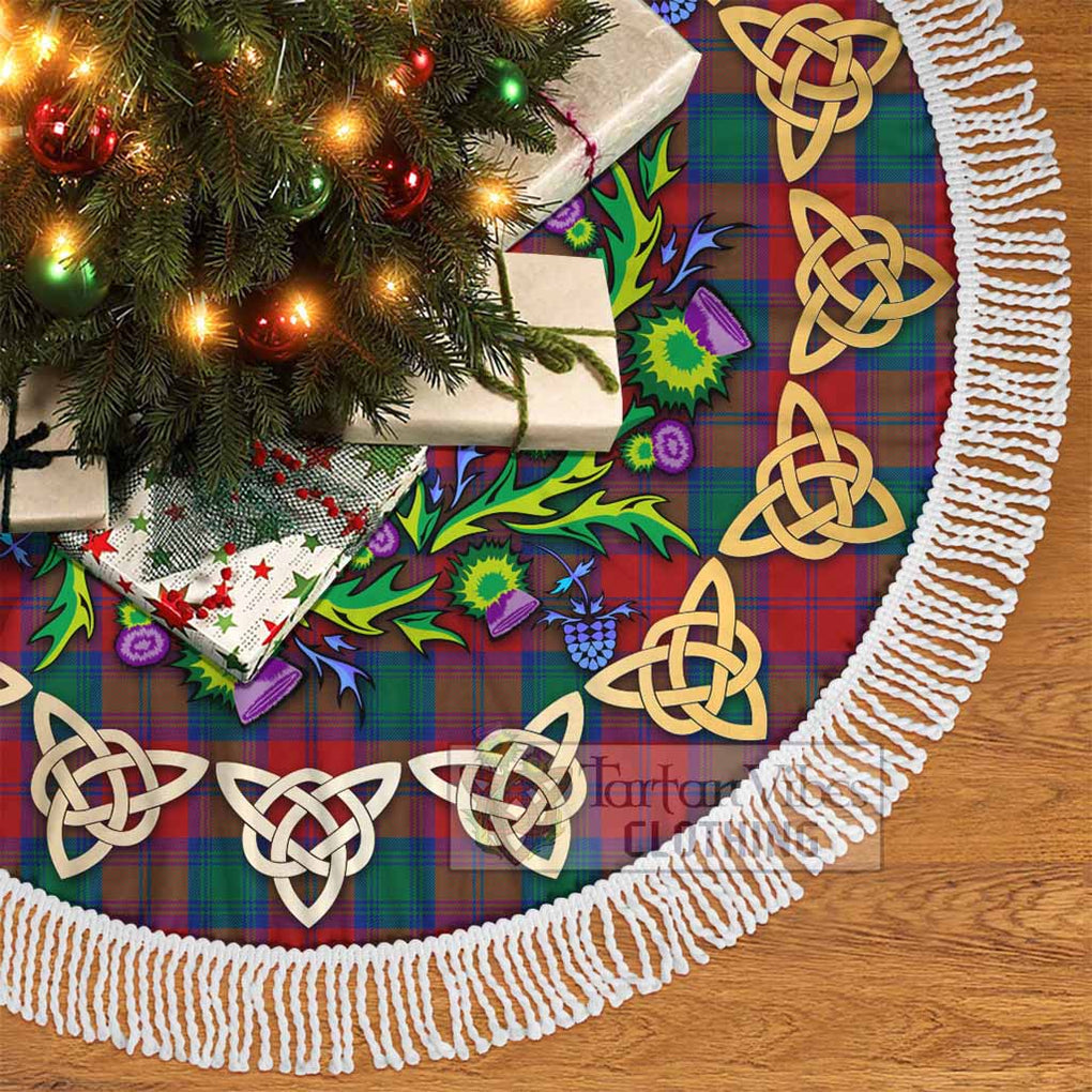 Tartan Vibes Clothing Fotheringham (Fotheringhame) Tartan Christmas Tree Skirt with Thistle Celtic Knot Style