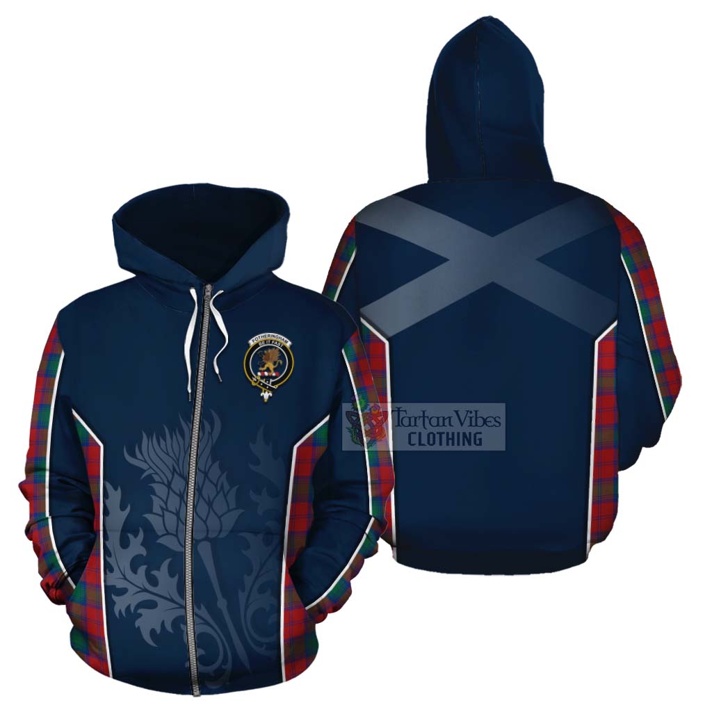 Tartan Vibes Clothing Fotheringham (Fotheringhame) Tartan Cotton Hoodie with Family Crest and Scottish Thistle Vibes Sport Style