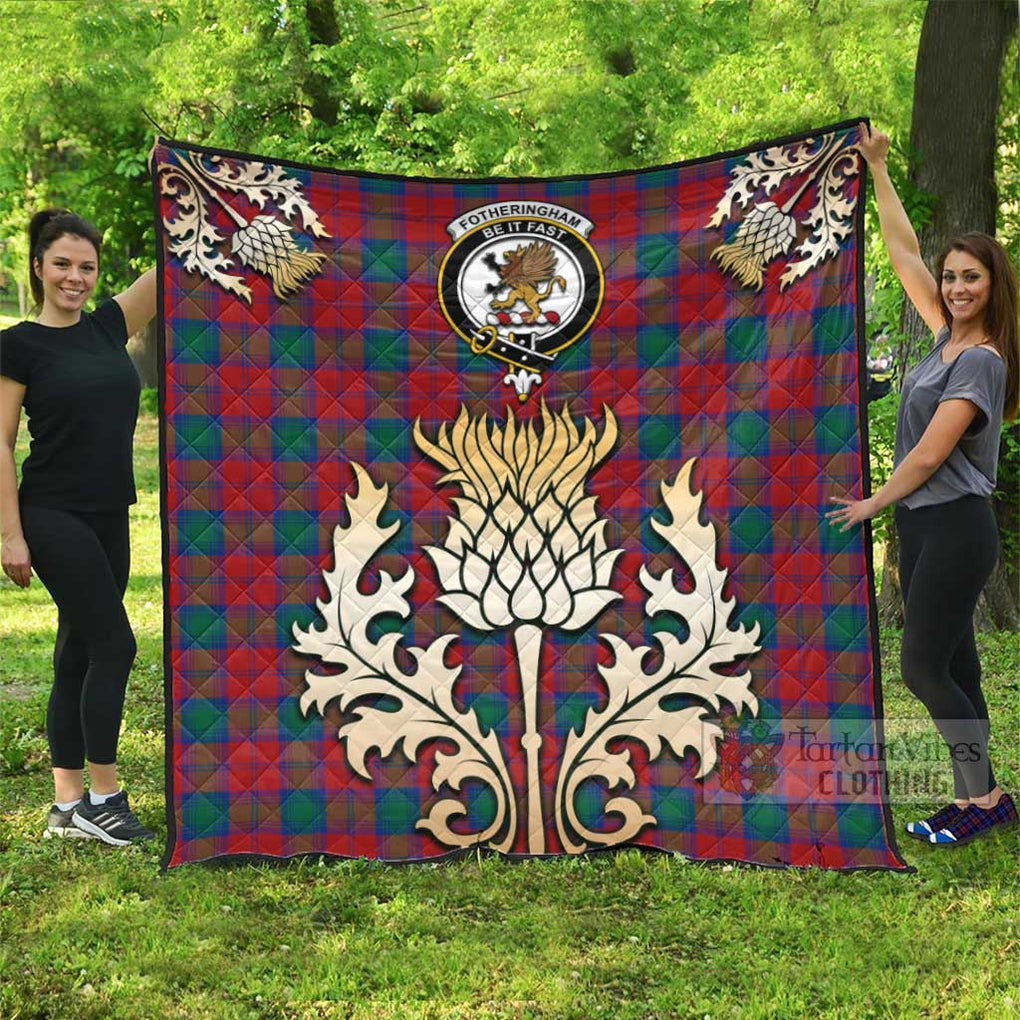 Tartan Vibes Clothing Fotheringham (Fotheringhame) Tartan Quilt with Family Crest and Golden Thistle Style