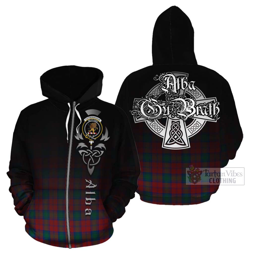 Tartan Vibes Clothing Fotheringham (Fotheringhame) Tartan Cotton Hoodie Featuring Alba Gu Brath Family Crest Celtic Inspired