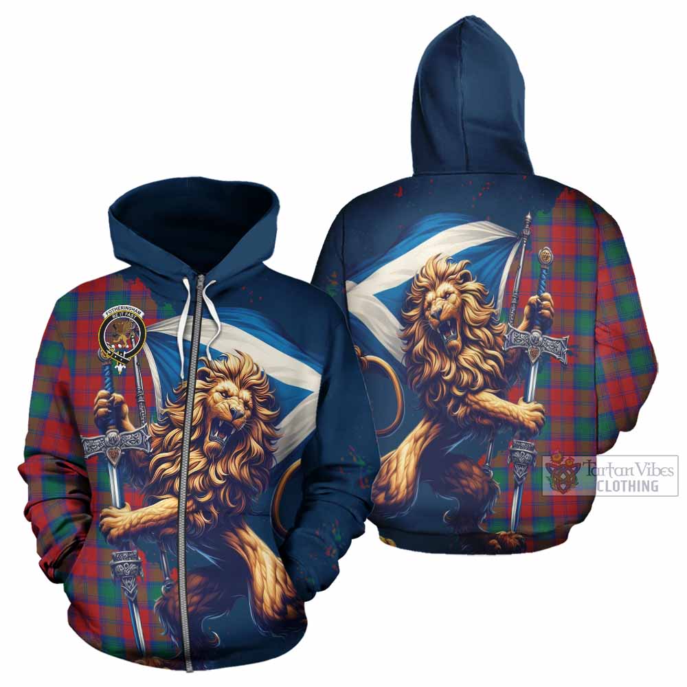 Fotheringham (Fotheringhame) Tartan Family Crest Hoodie with Scottish Majestic Lion