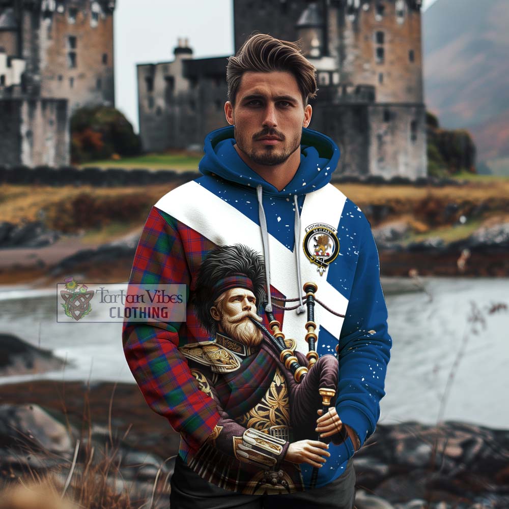 Tartan Vibes Clothing Fotheringham (Fotheringhame) Tartan Cotton Hoodie with Family Crest Scottish Bagpiper Vibes