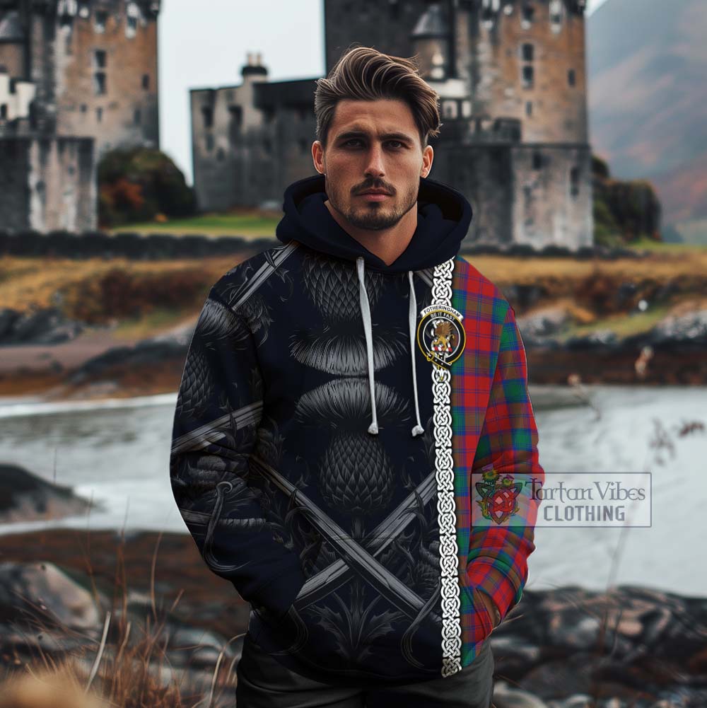 Tartan Vibes Clothing Fotheringham (Fotheringhame) Tartan Cotton Hoodie with Family Crest Cross Sword Thistle Celtic Vibes