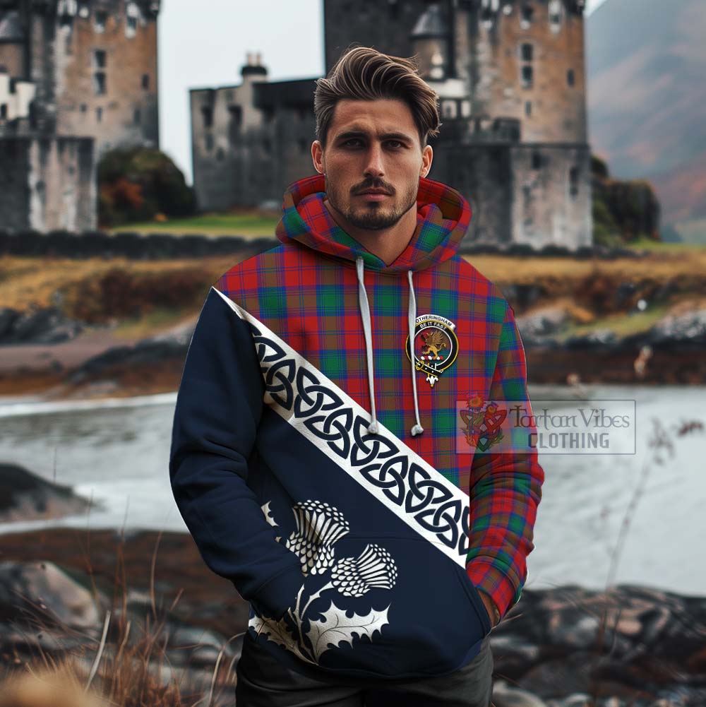 Tartan Vibes Clothing Fotheringham (Fotheringhame) Tartan Cotton Hoodie Featuring Thistle and Scotland Map