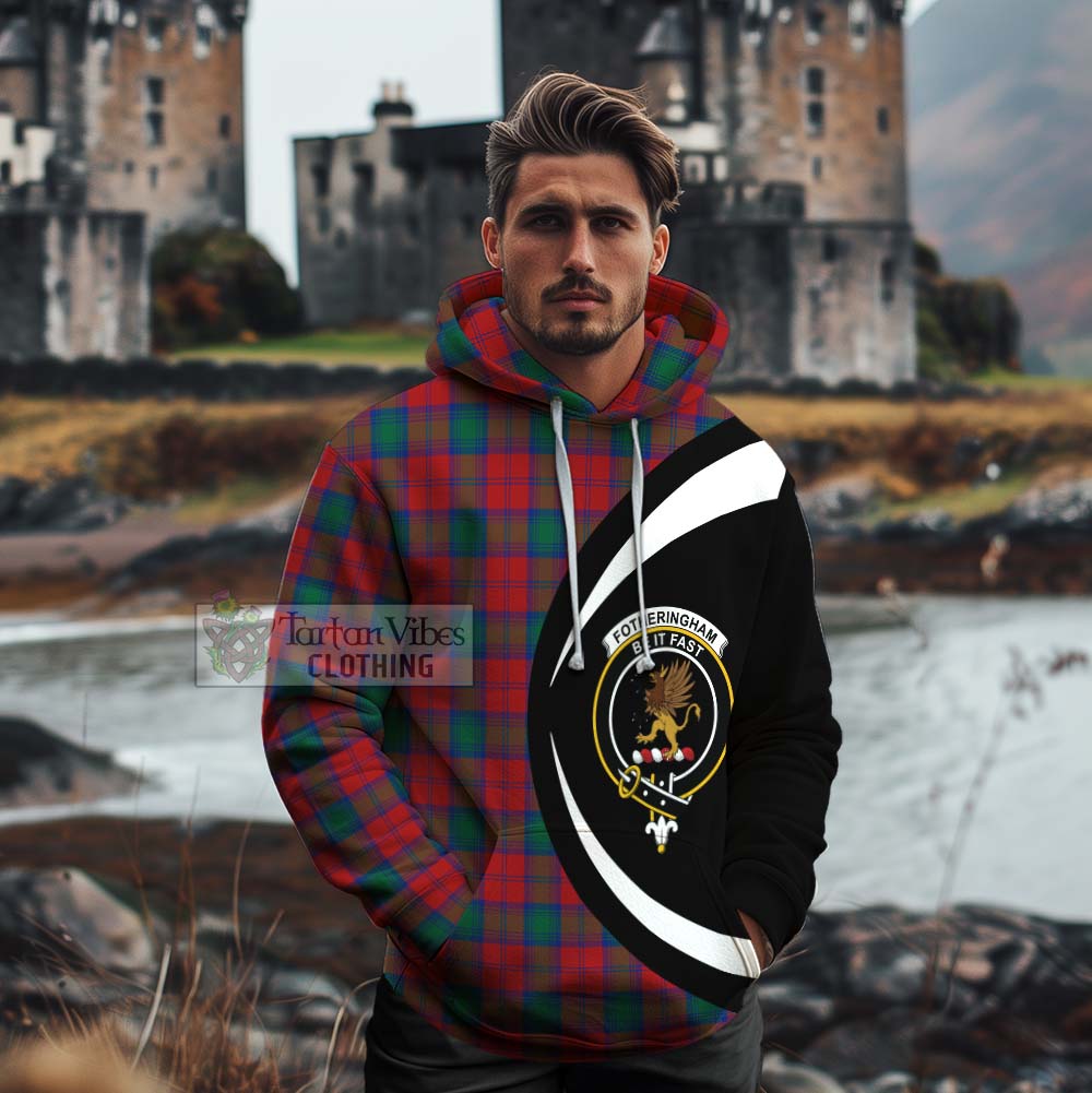 Tartan Vibes Clothing Fotheringham (Fotheringhame) Tartan Cotton Hoodie with Family Crest Circle Style