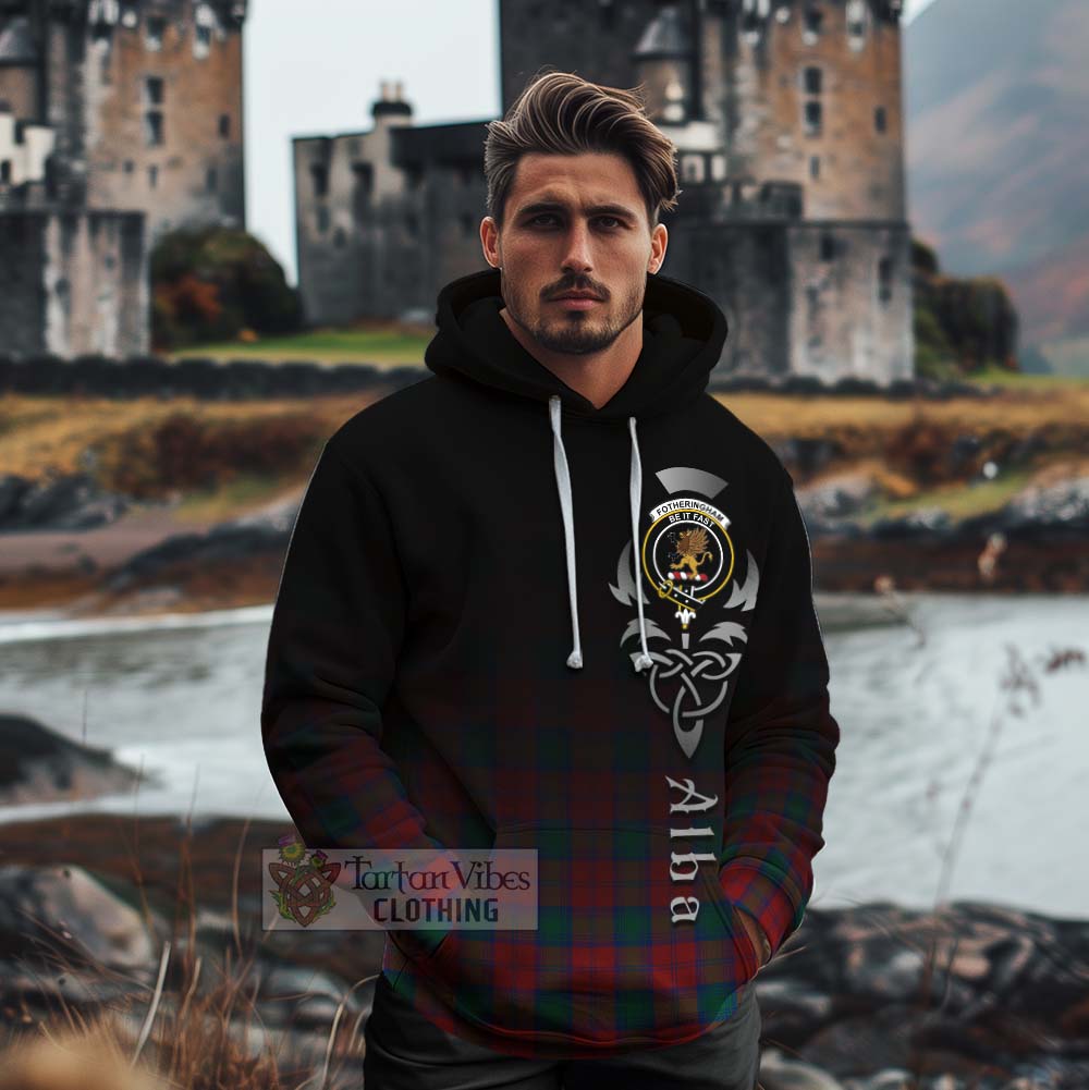 Tartan Vibes Clothing Fotheringham (Fotheringhame) Tartan Cotton Hoodie Featuring Alba Gu Brath Family Crest Celtic Inspired