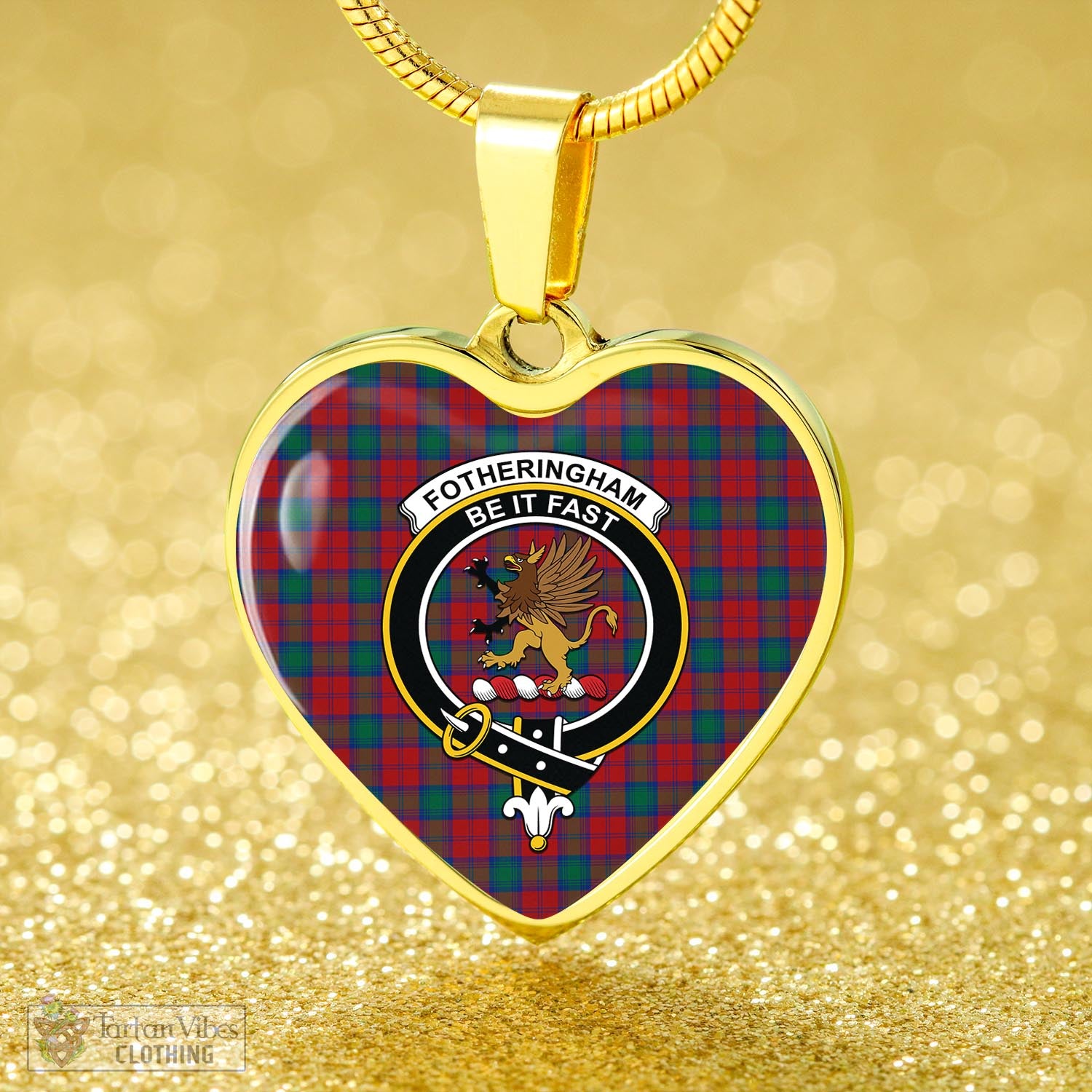 Tartan Vibes Clothing Fotheringham Modern Tartan Heart Necklace with Family Crest