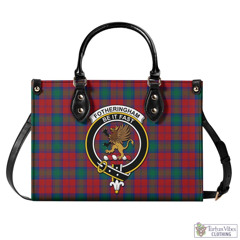 Fotheringham (Fotheringhame) Tartan Luxury Leather Handbags with Family Crest - Tartan Vibes Clothing