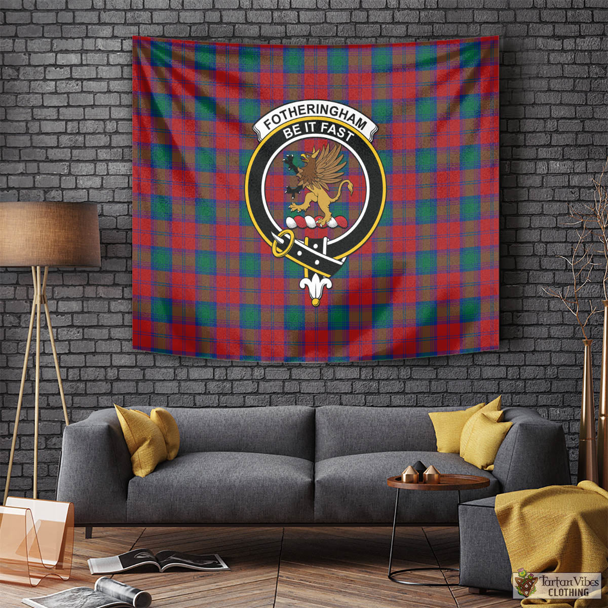 Tartan Vibes Clothing Fotheringham Modern Tartan Tapestry Wall Hanging and Home Decor for Room with Family Crest