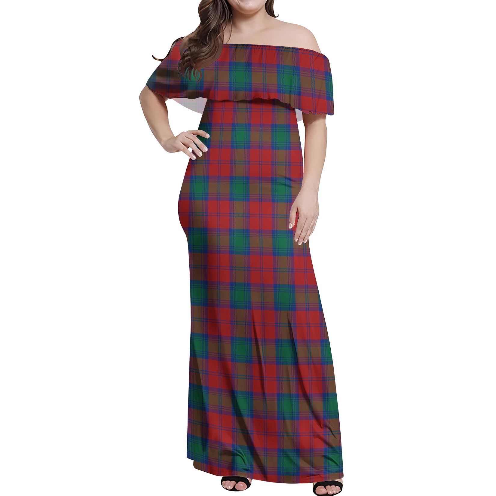 Fotheringham Modern Tartan Off Shoulder Long Dress Women's Dress - Tartanvibesclothing